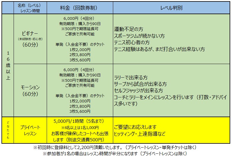 料金表・レベル判別表